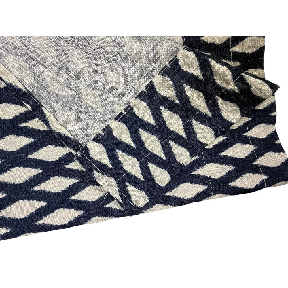 1 Single Diamond Print Valance Short Curtain in Navy Blue & Cream X Pattern